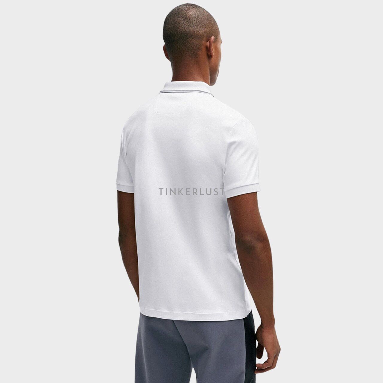 Hugo Boss Men Interlock Slim-Fit Polo Shirt in White with Collar Graphics