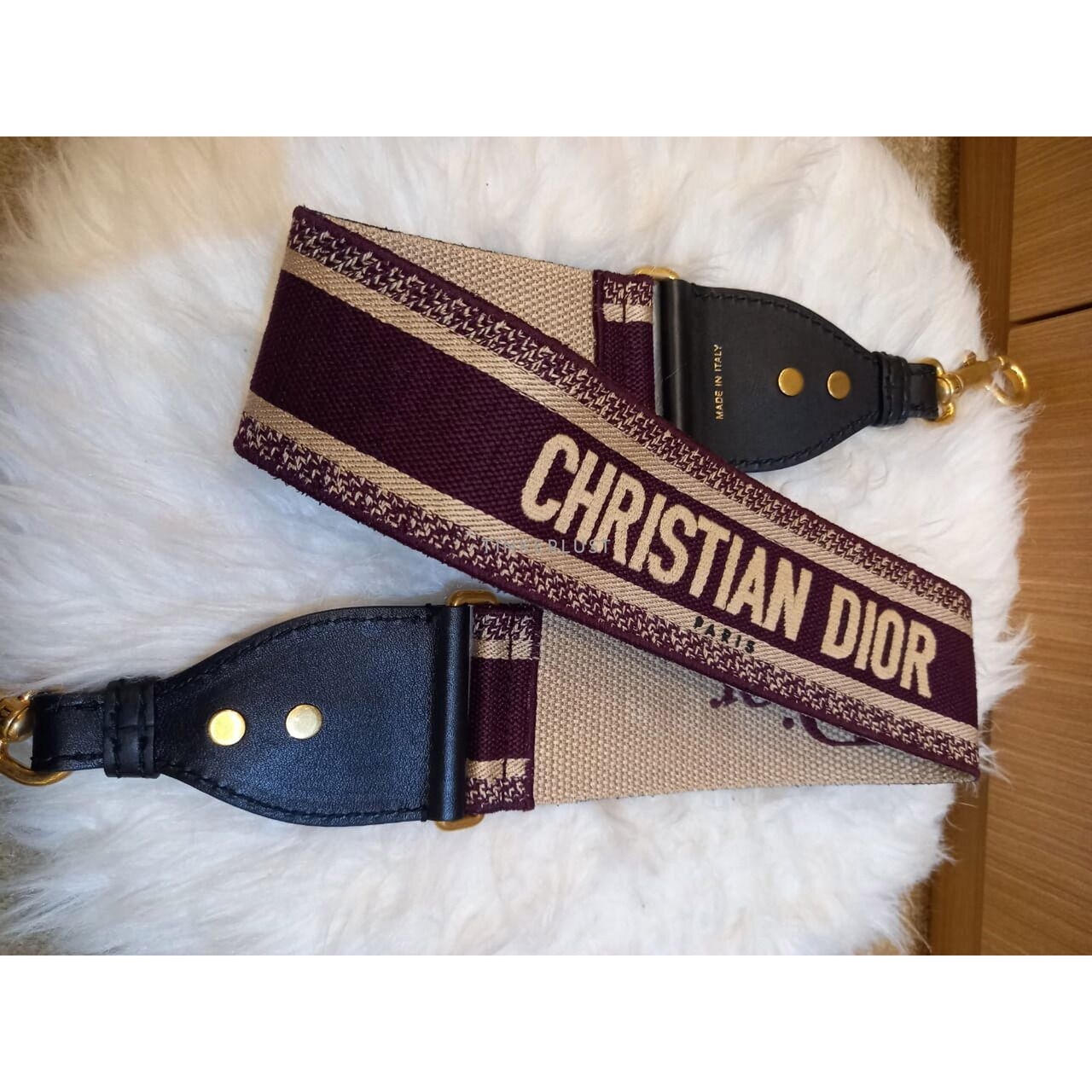 Christian Dior Maroon Embroidered Bag Strap