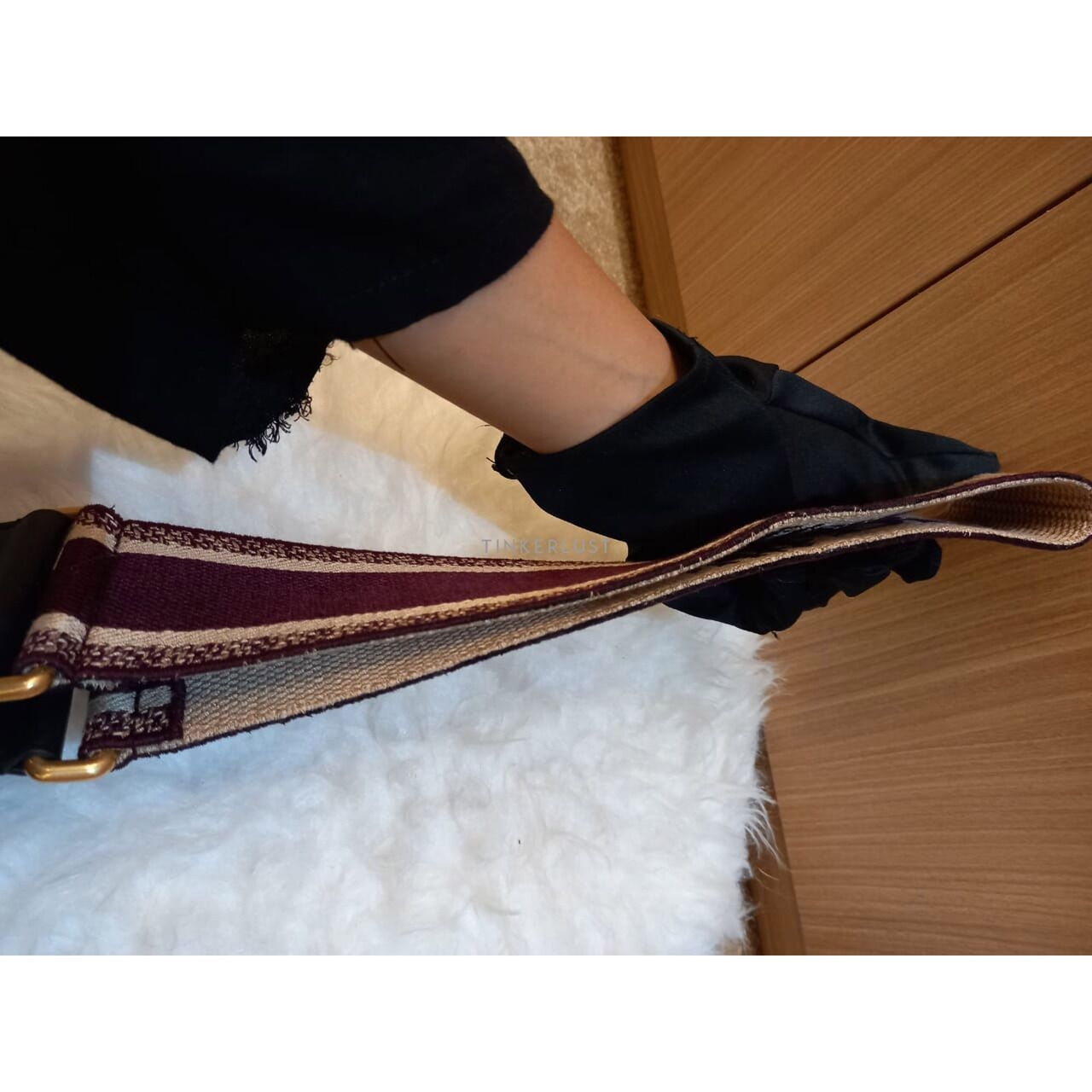 Christian Dior Maroon Embroidered Bag Strap