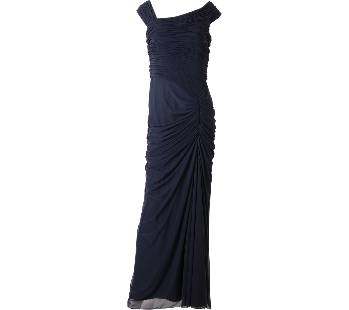 Tadashi Shoji Dark Blue Asymmetrical Ruched Matte Jersey Long Dress