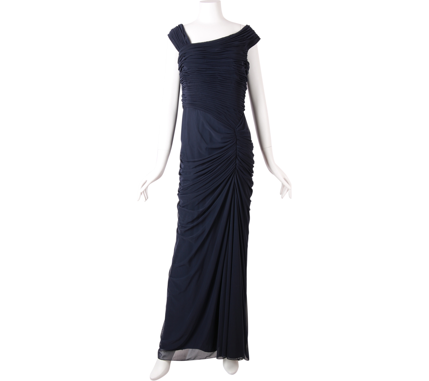 Tadashi Shoji Dark Blue Asymmetrical Ruched Matte Jersey Long Dress