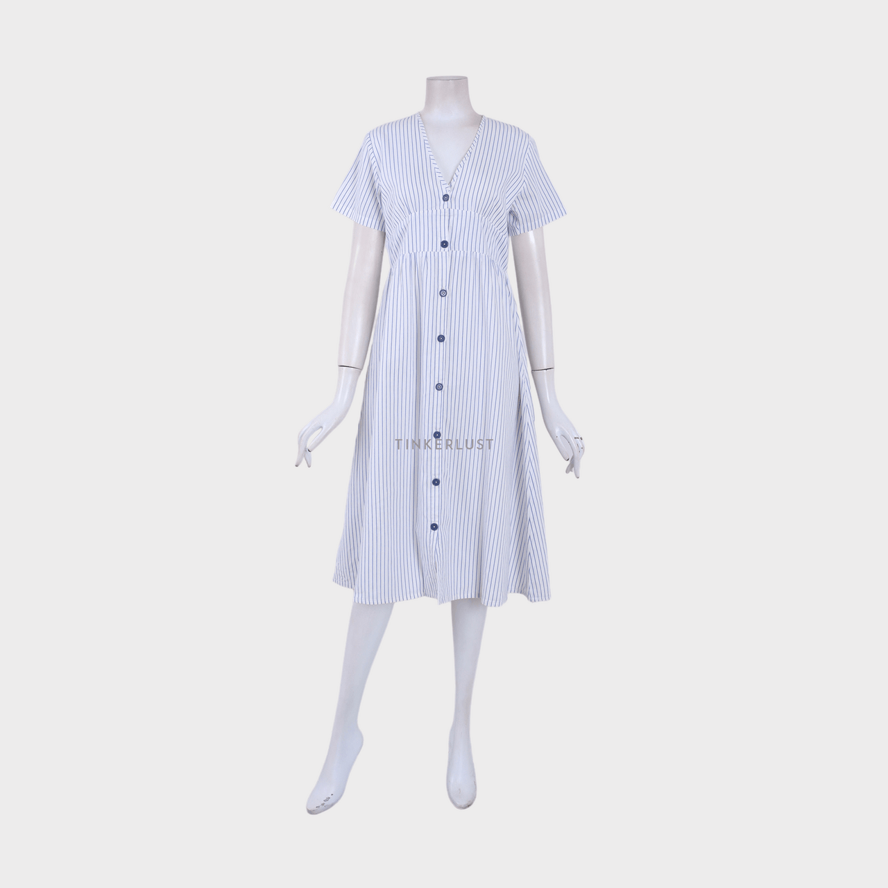 NOVERE Blue & White Stripes Midi Dress