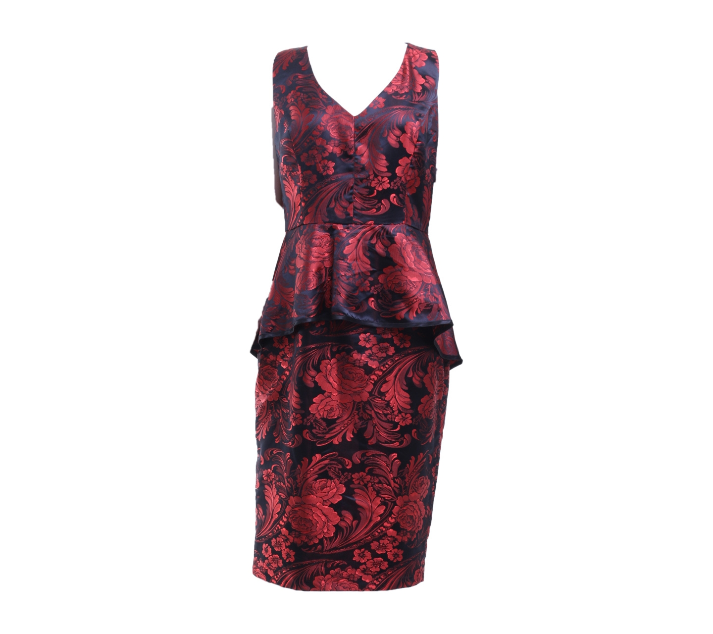 Debut Red & Black Peplum Midi Dress