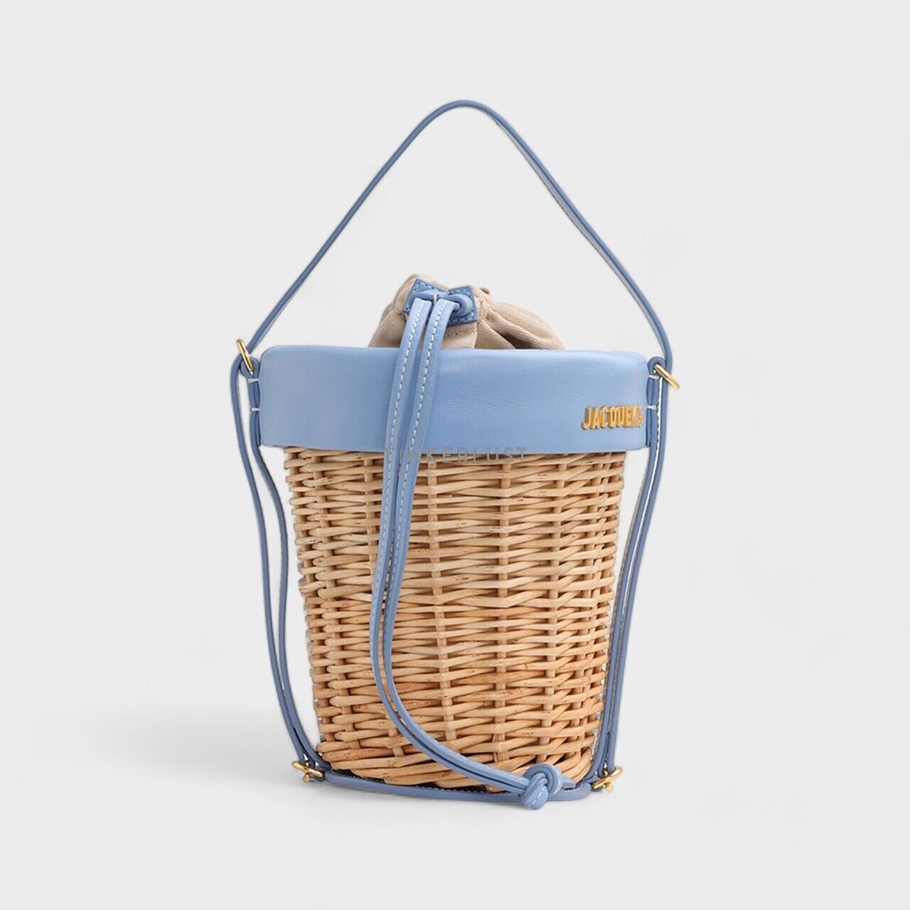 Jacquemus Le Panier Seau in Light Blue Grey Smooth Leather Bucket Sling Bag