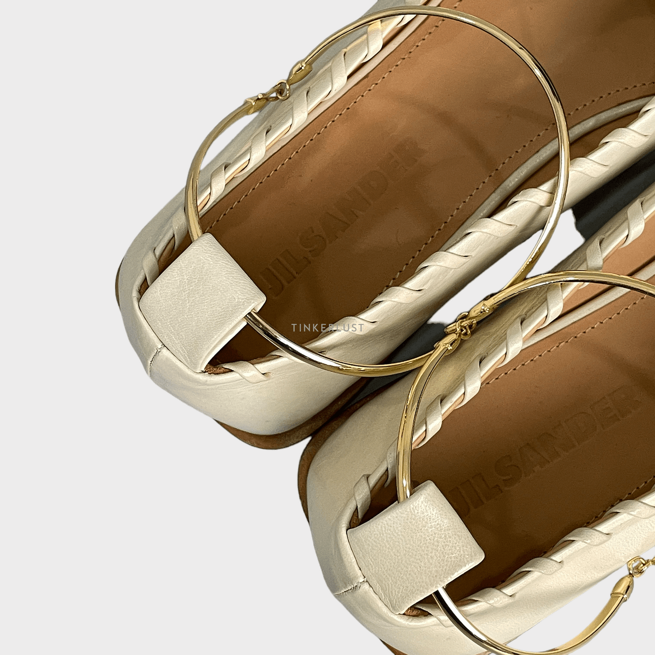 Jil Sander Whipstitched Leather Ivory Ballet Flats 