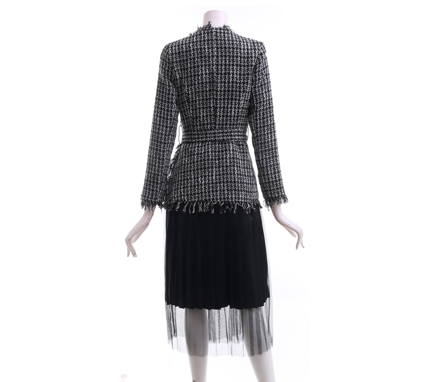 Luxe Black & White Tweed With Strap Midi Dress