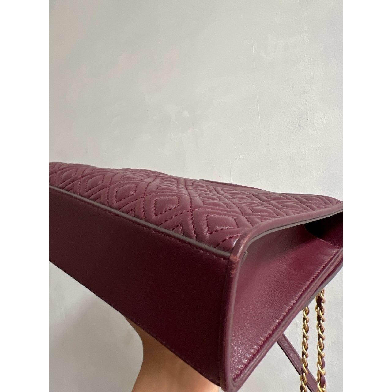 Tory Burch Fleming Convertible Claret Leather GHW Shoulder Bag
