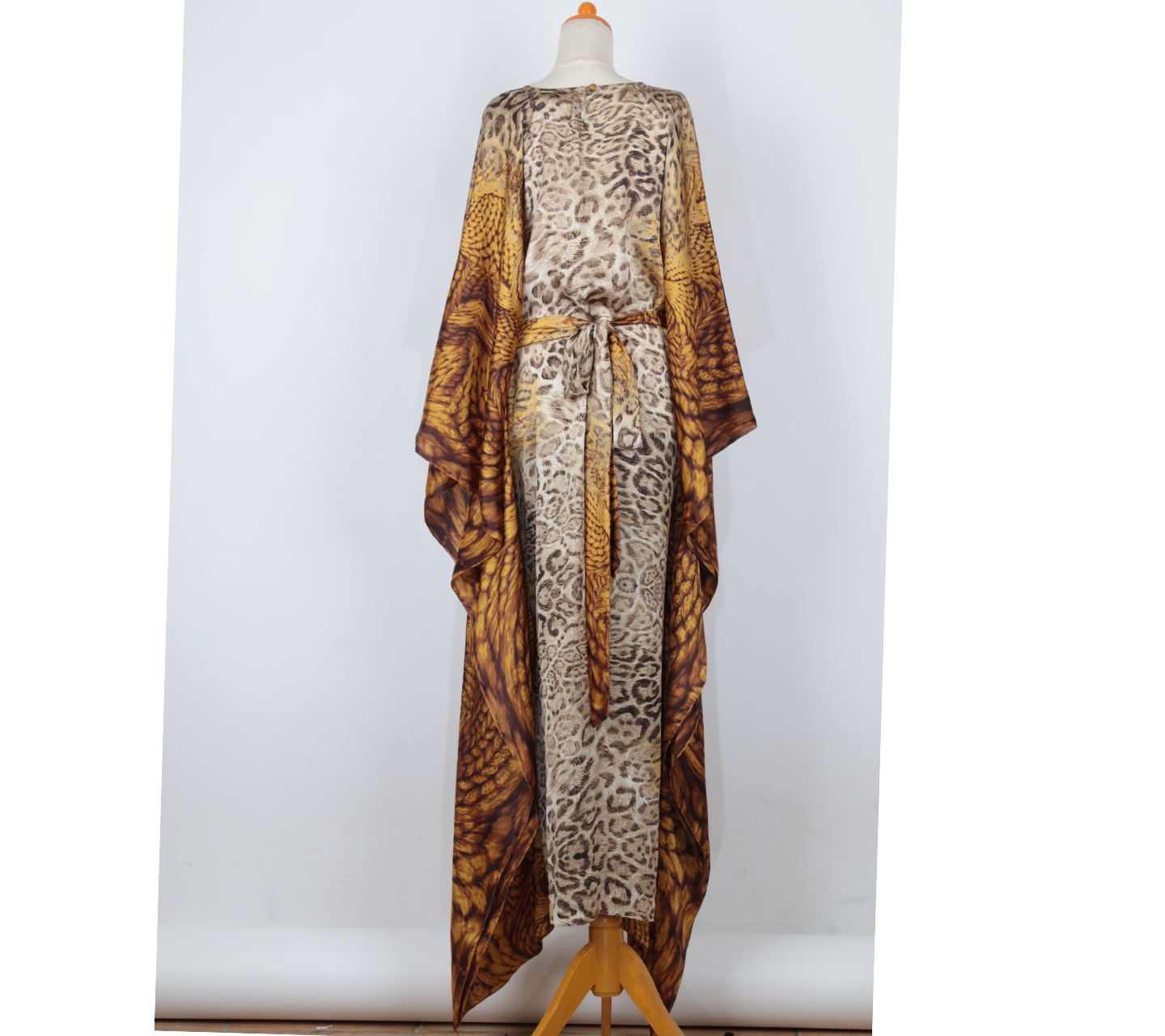 Savanna Yellow Leopard Tied Caftan Long Dress