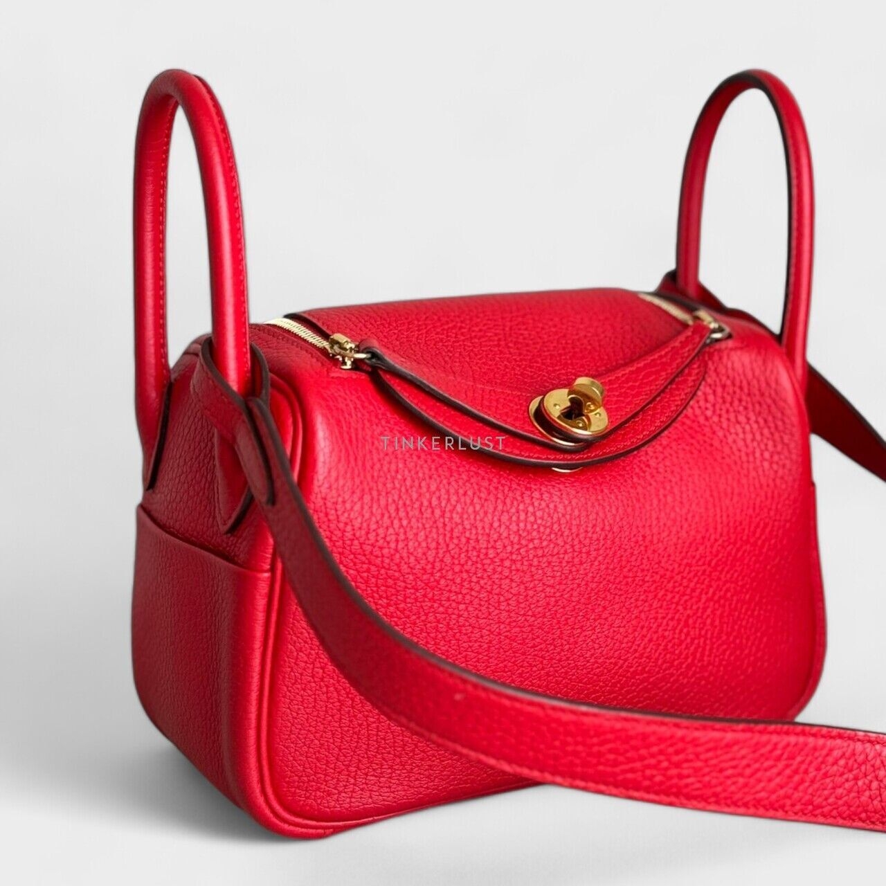 Hermes Mini Lindy Red GHW #D Sling Bag