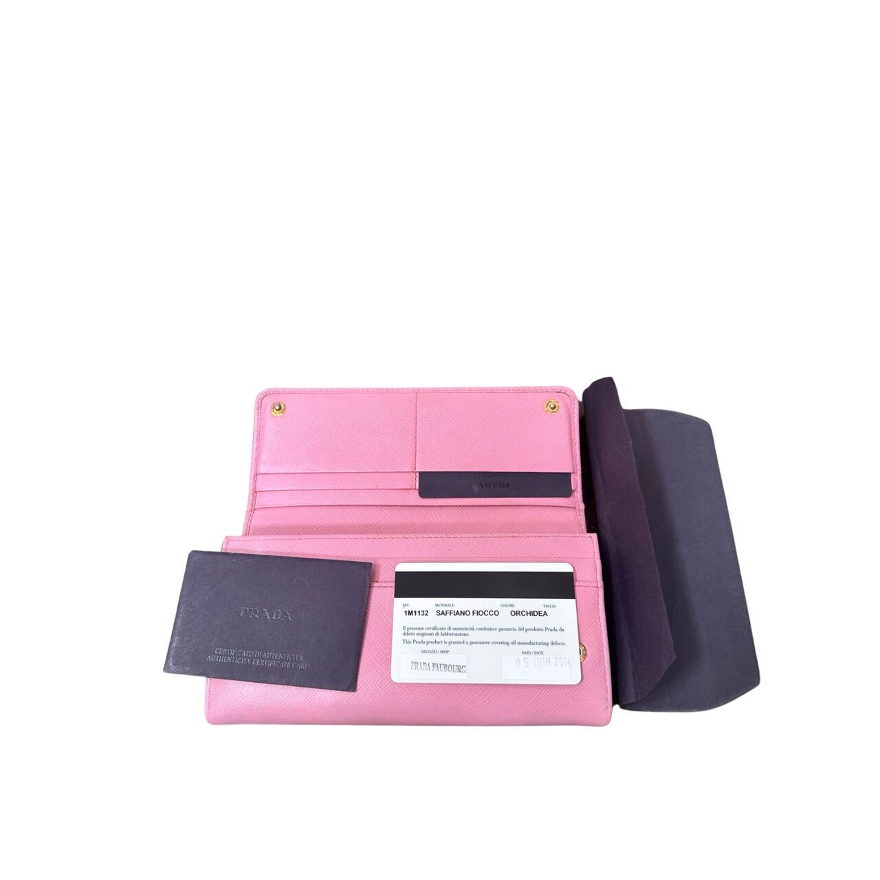 Prada Pink Saffiano Leather Long Wallet With Chained Card Case