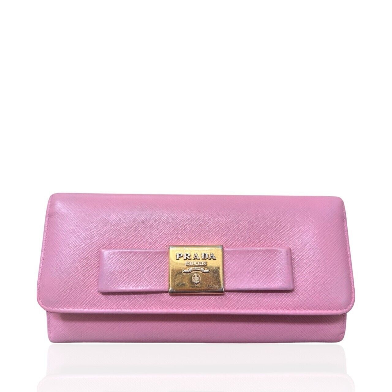 Prada Pink Saffiano Leather Long Wallet With Chained Card Case