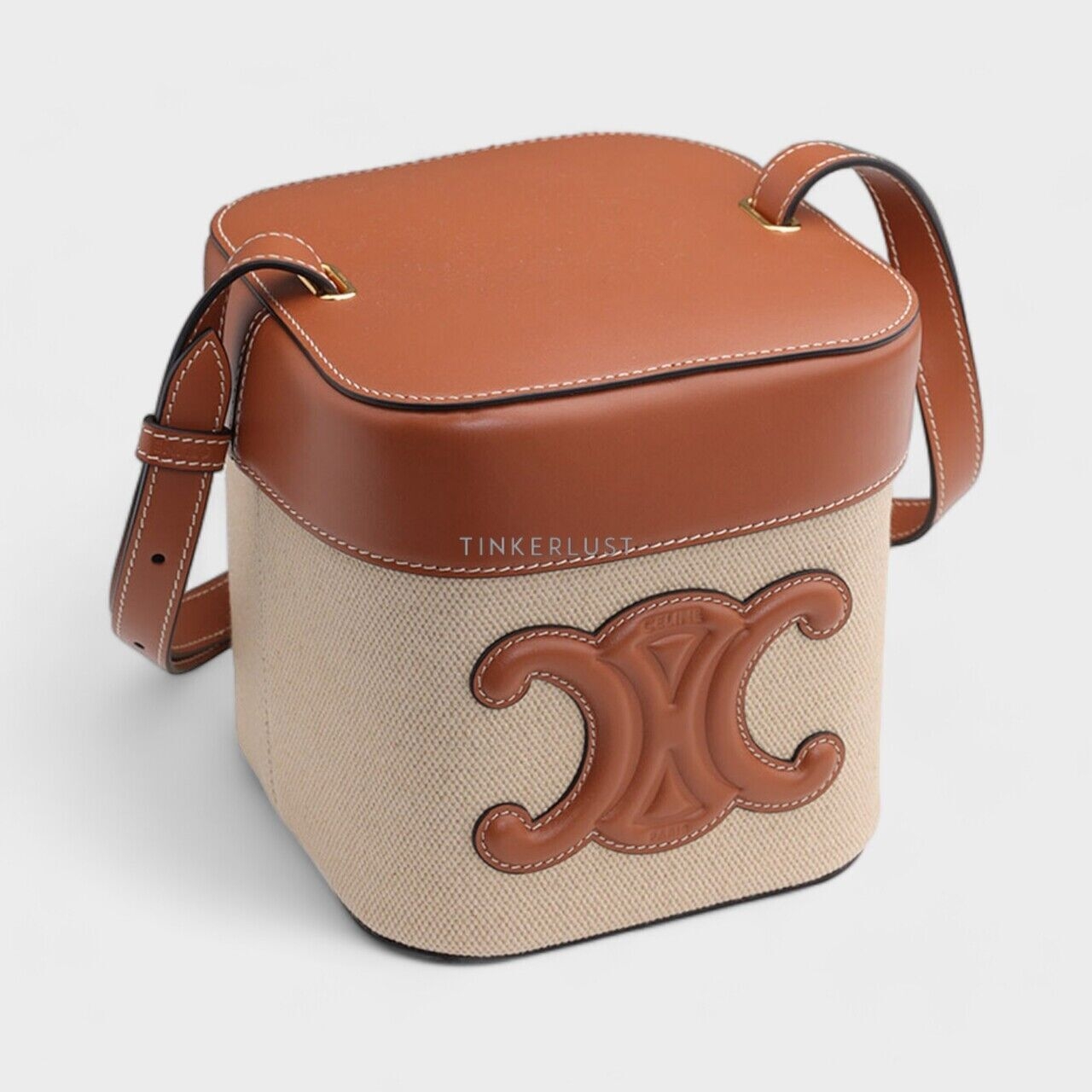 Celine Medium Box Cuir Triomphe Bag in Natural/Tan Textile x Calfskin Sling Bag