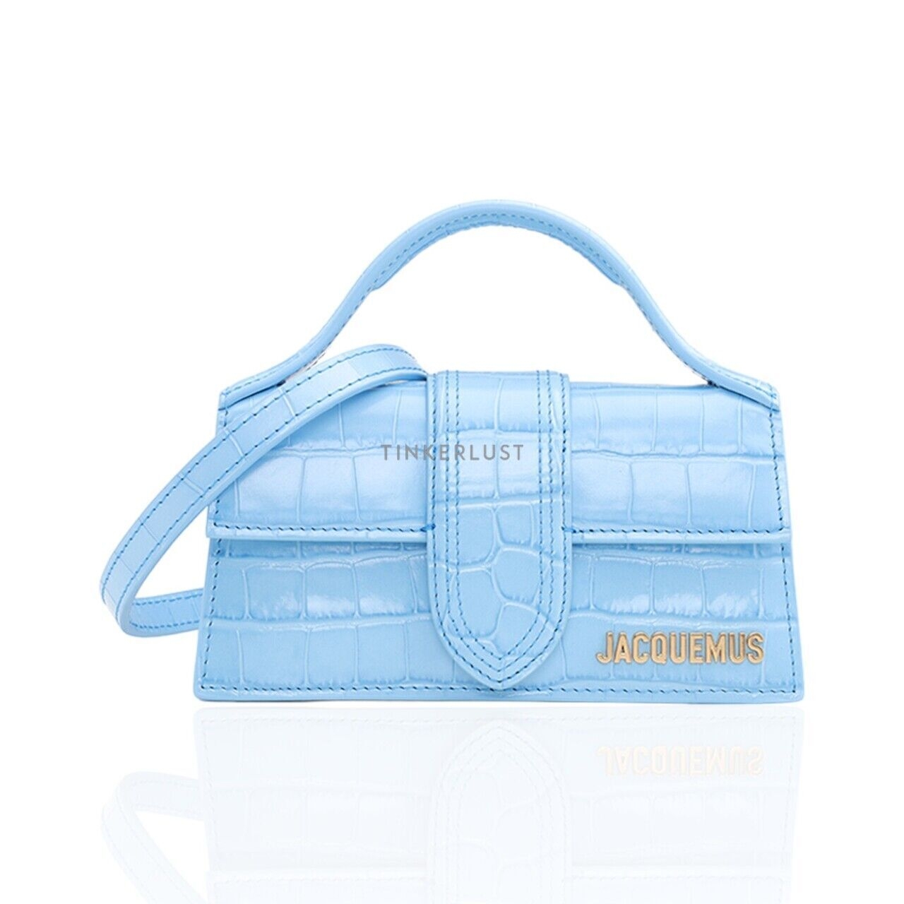Jacquemus Le Bambino in Blue Crocodile Effect Leather Satchel Bag