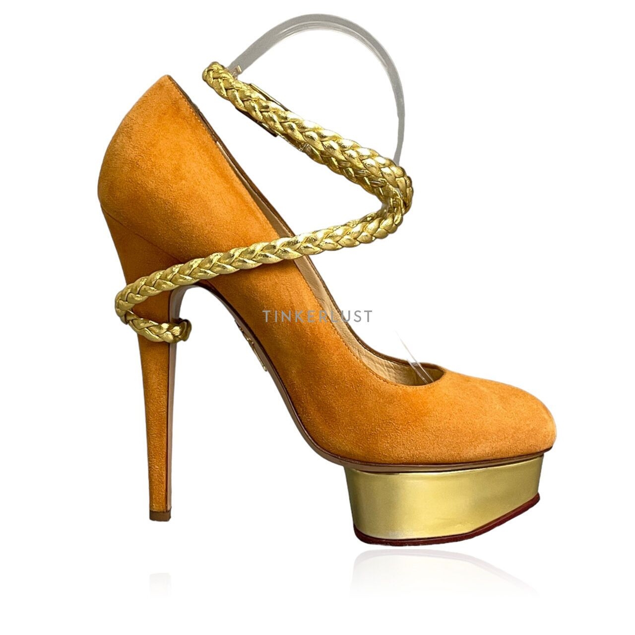 Charlotte Olympia Dolly Braid Suede Orange Heels