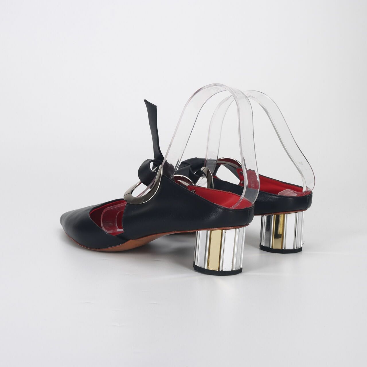 Proenza Schouler Black Leather Grommet Mirror Heels