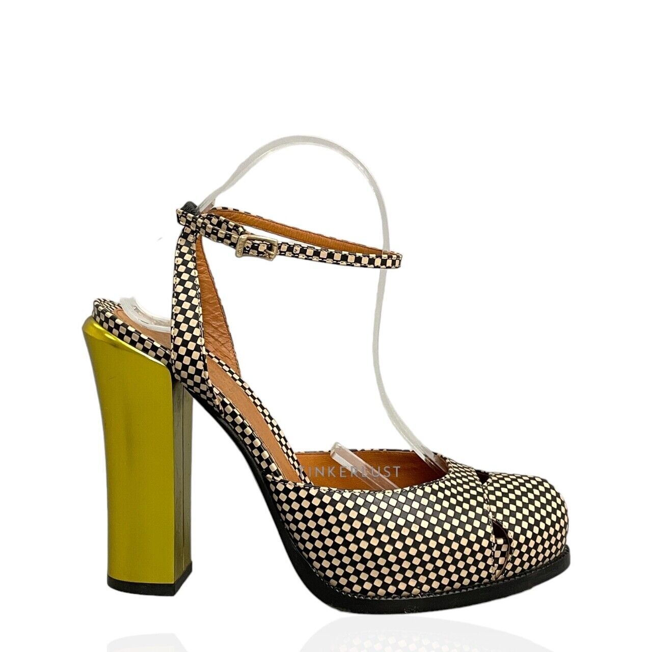 Fendi Two-tone Checkered Leather Ankle Strtap Pumps Heels