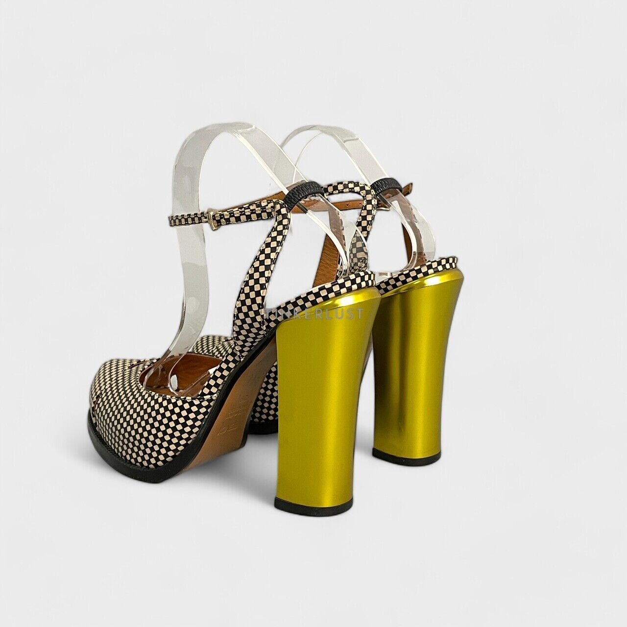 Fendi Two-tone Checkered Leather Ankle Strtap Pumps Heels