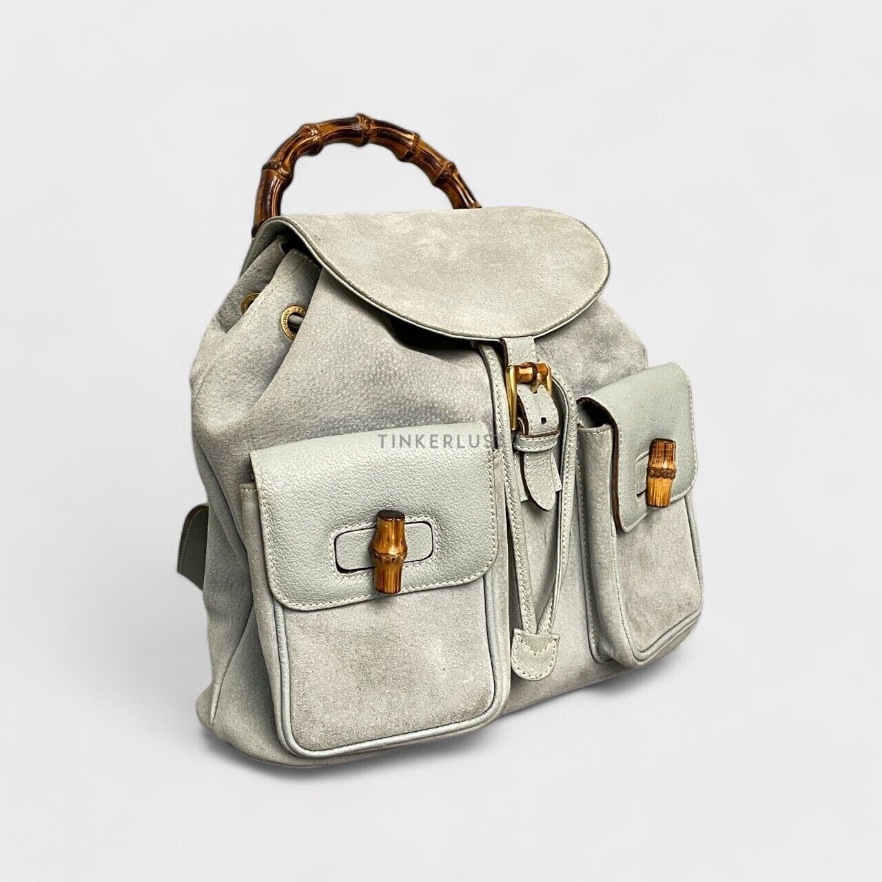 Gucci Sage Green Bamboo Suede Backpack	