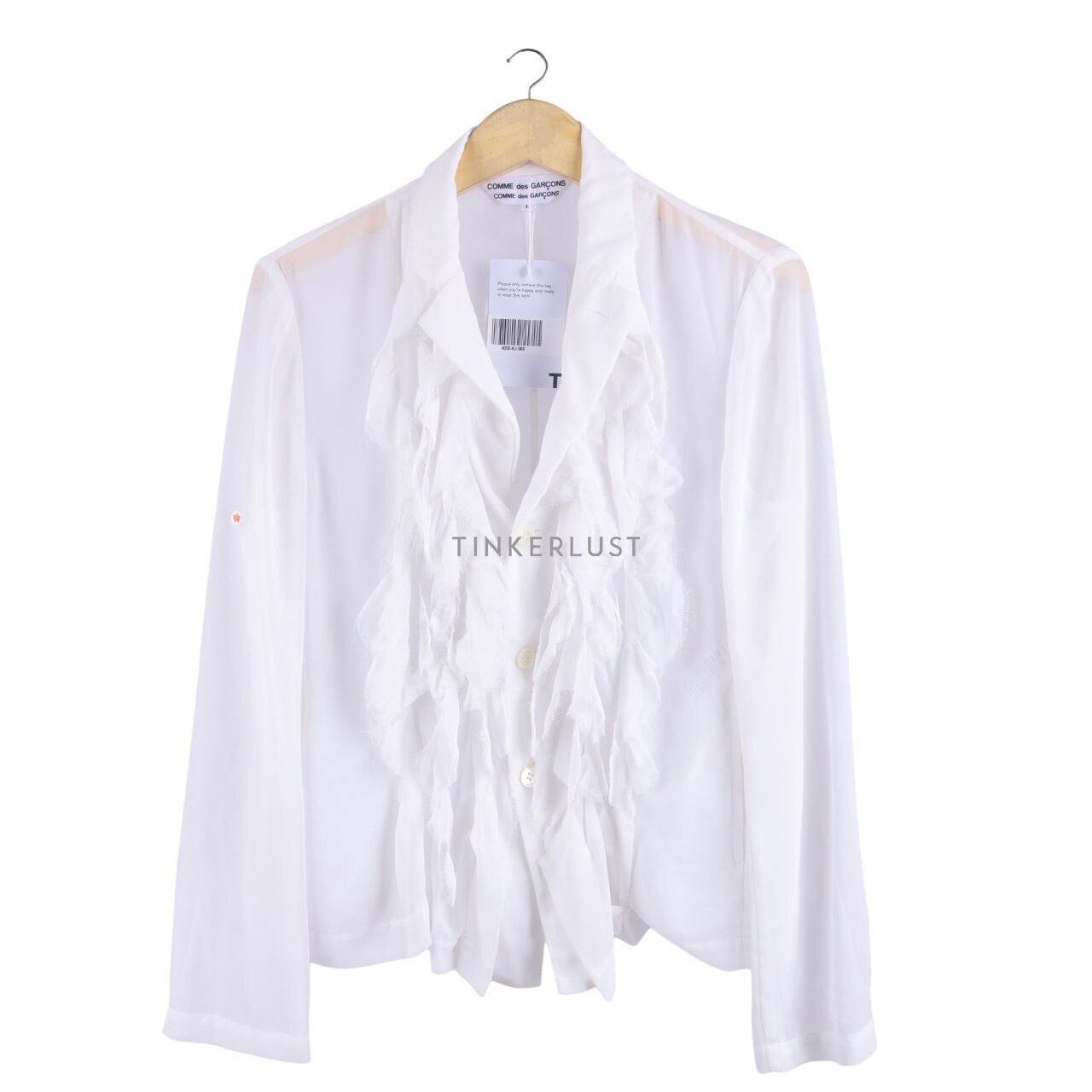 Comme des Garcons White See-through frilled Long Sleeve Shirt