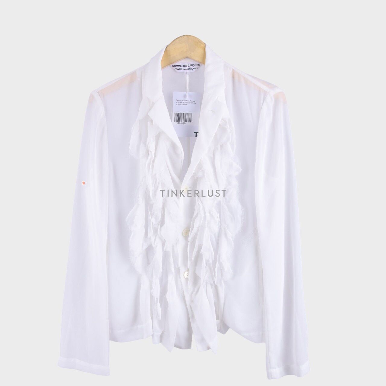 Comme des Garcons White See-through frilled Long Sleeve Shirt