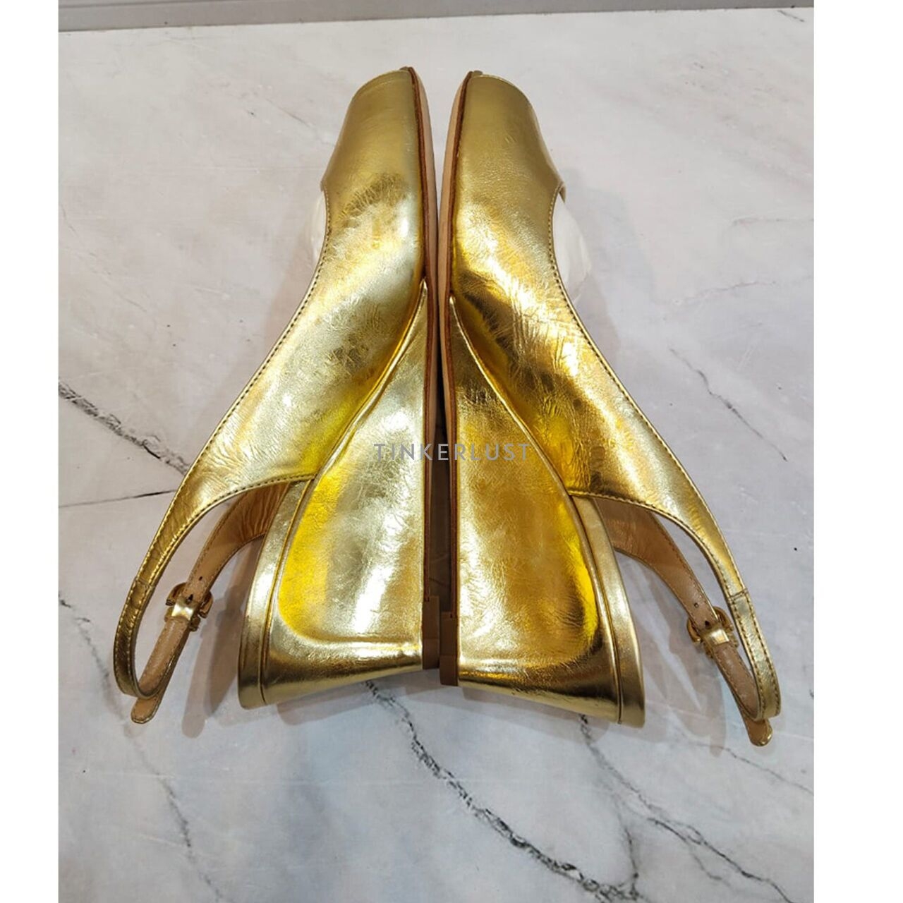 Sergio Rossi Peep Toe Metallic Gold Wedges