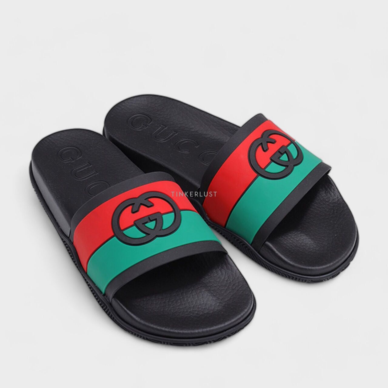Gucci Interlocking G Slides Black/Red/Green Sandals