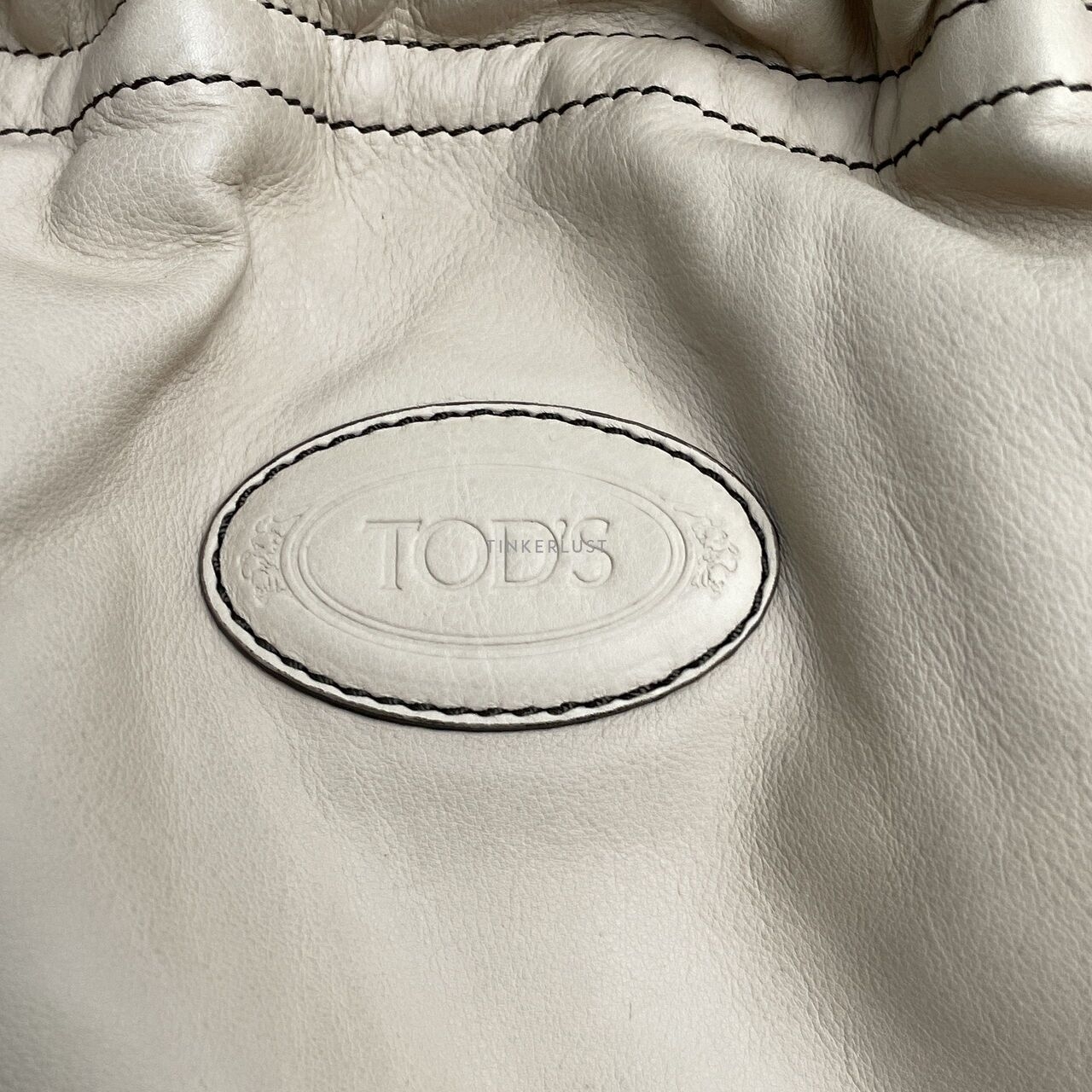 Tod's Drawstring Cream Leather Tote Bag