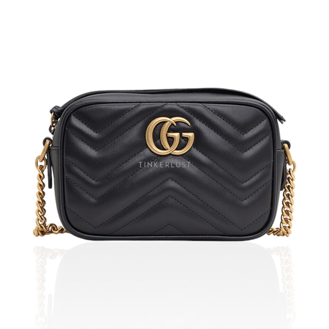Gucci Mini GG Marmont in Black GHW  Zipper Camera Shoulder Bag