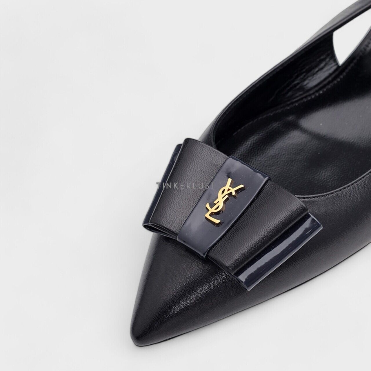 Saint Laurent Anais in Black/Navy Smooth Leather Slingback Flat