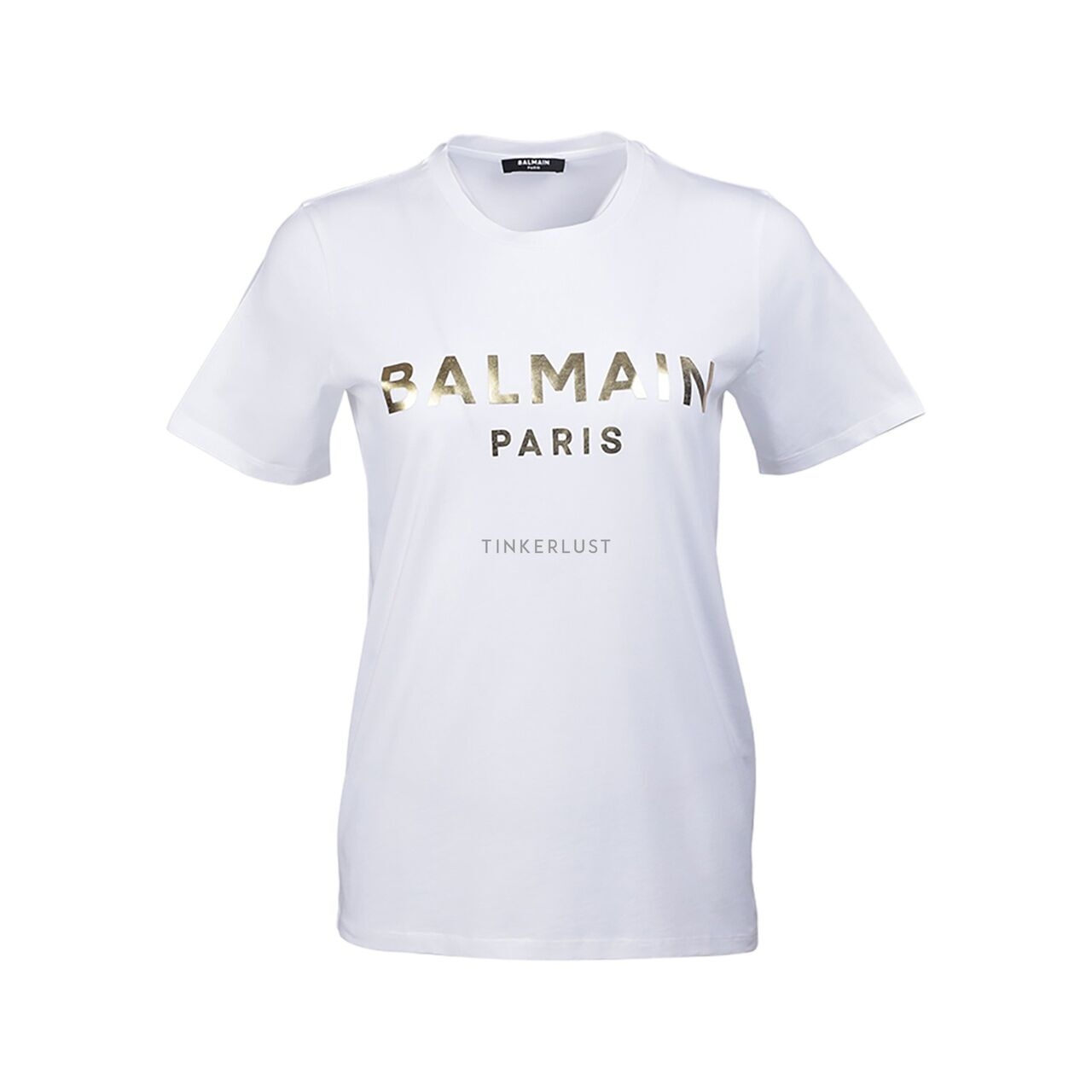 Balmain Women Balmain Metallic Bold Logo T-Shirt in White/Gold	