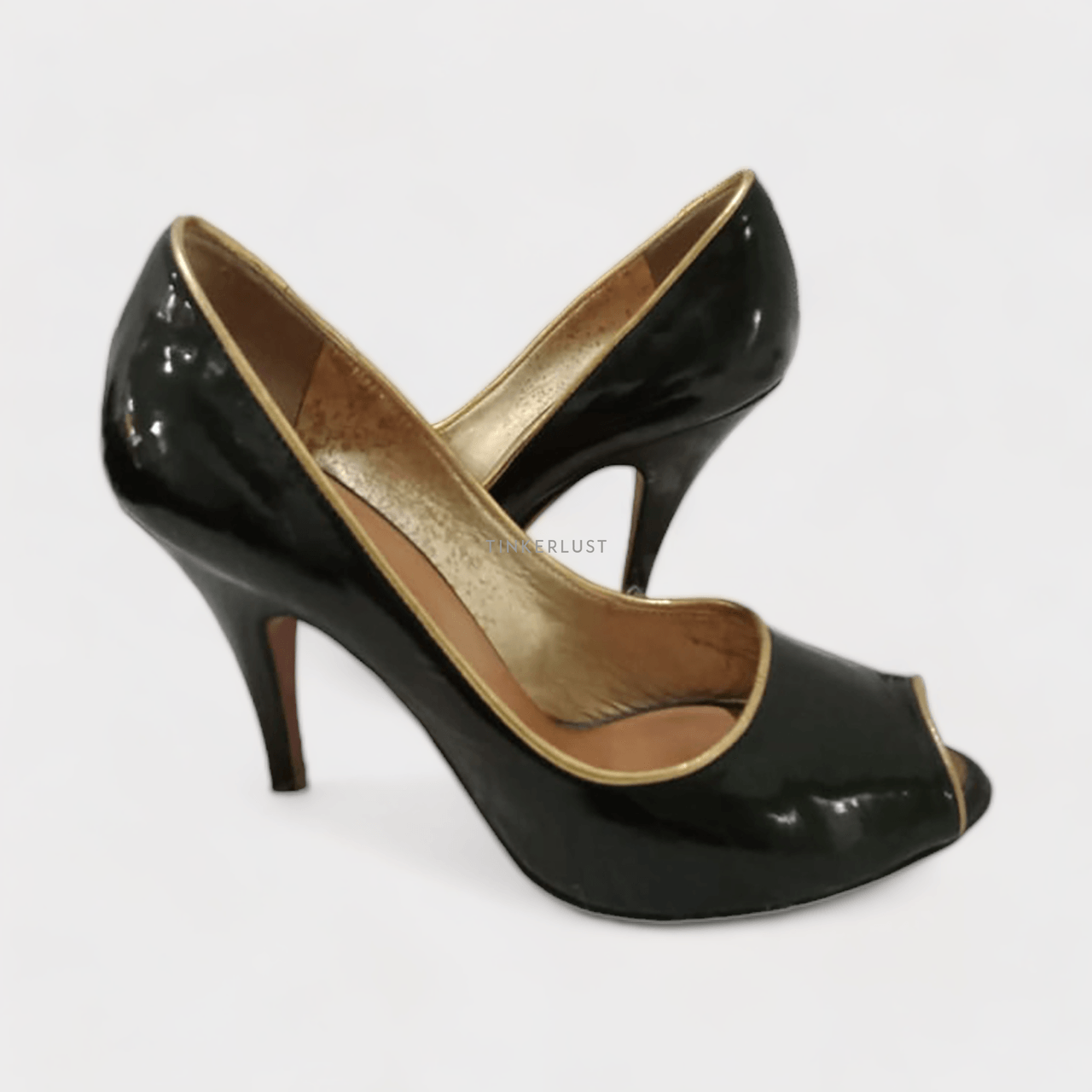 Giuseppe Zanotti Peep Toe Black Patent Leather Pump Heels