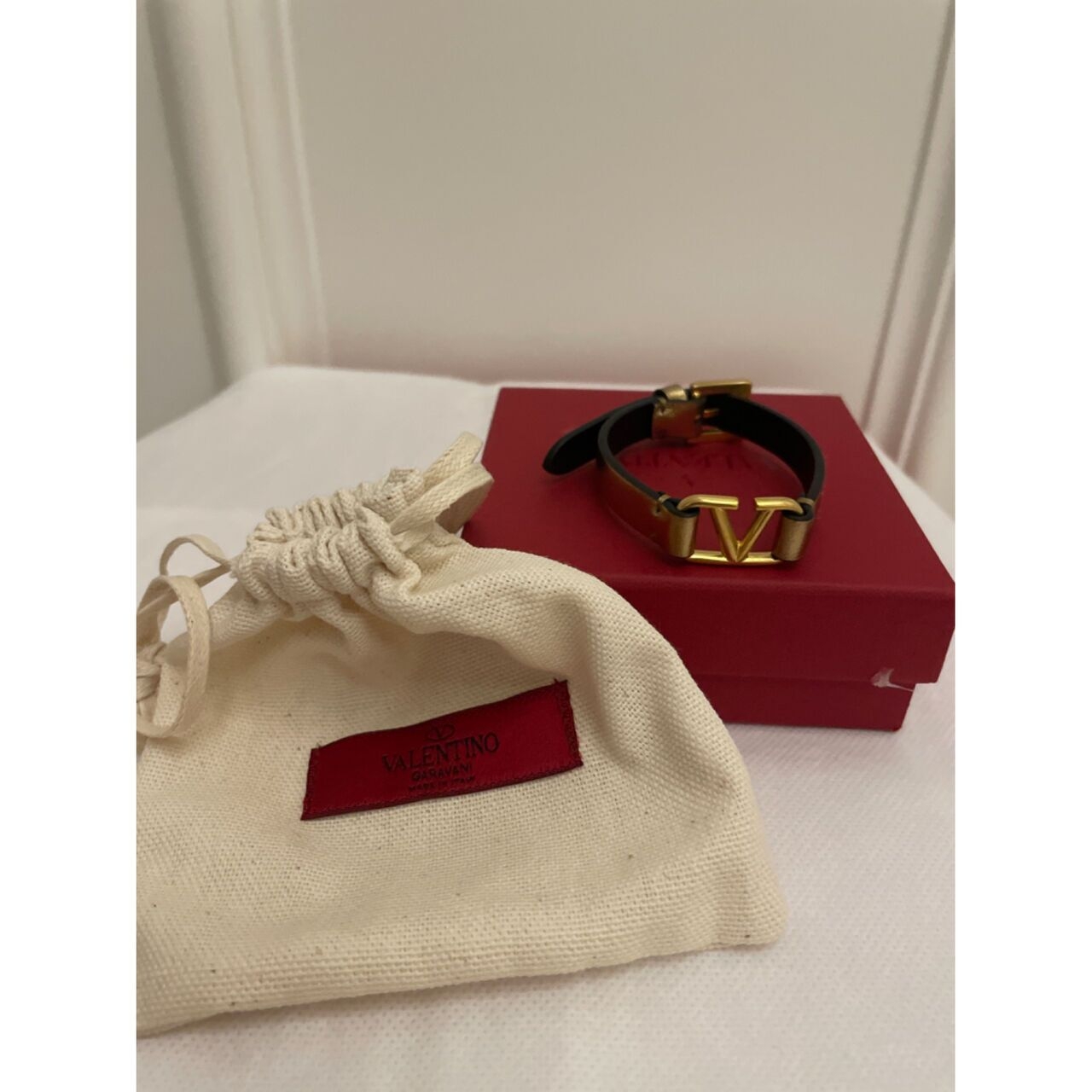 Valentino Vlogo Gold Leather Bracelet