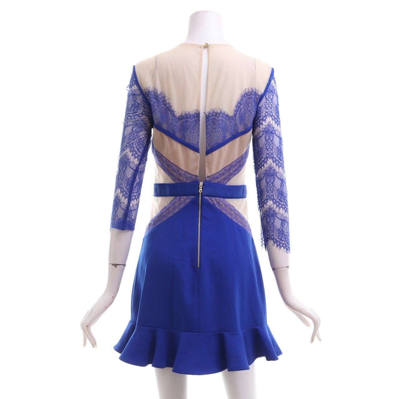 Three Floor Blue Lace Cut Out Back Mini Dress
