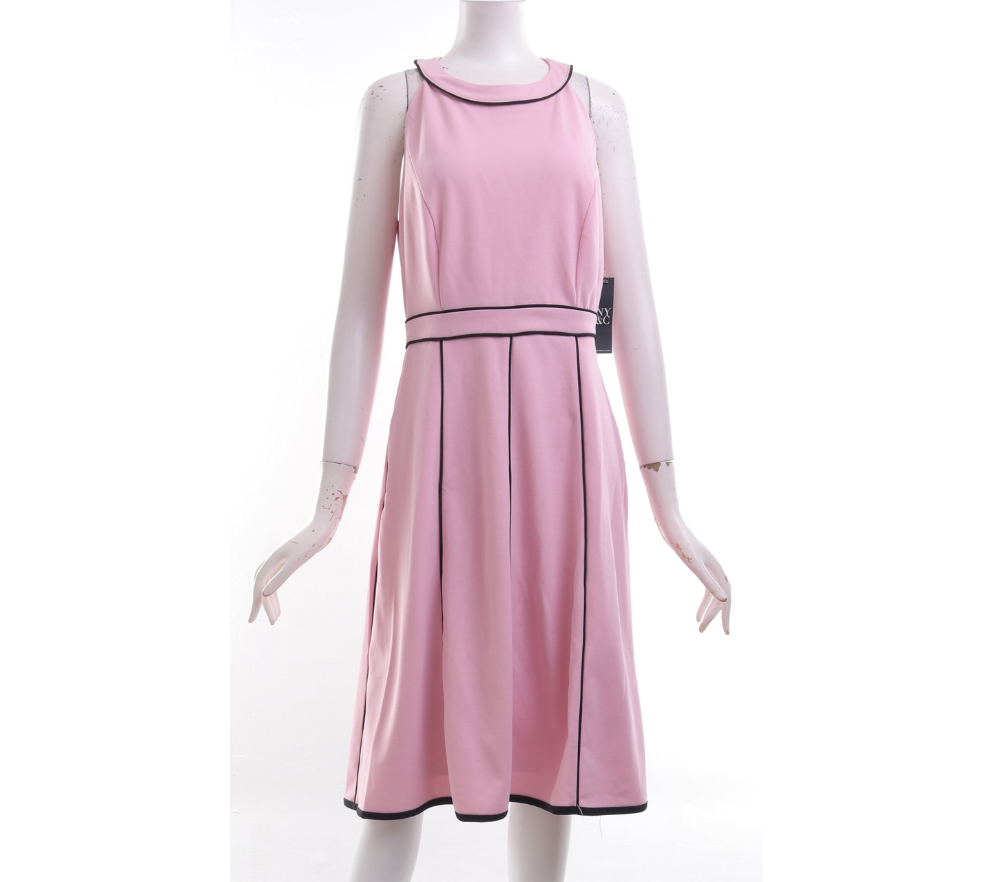 New York & Company Pink & Black Midi Dress