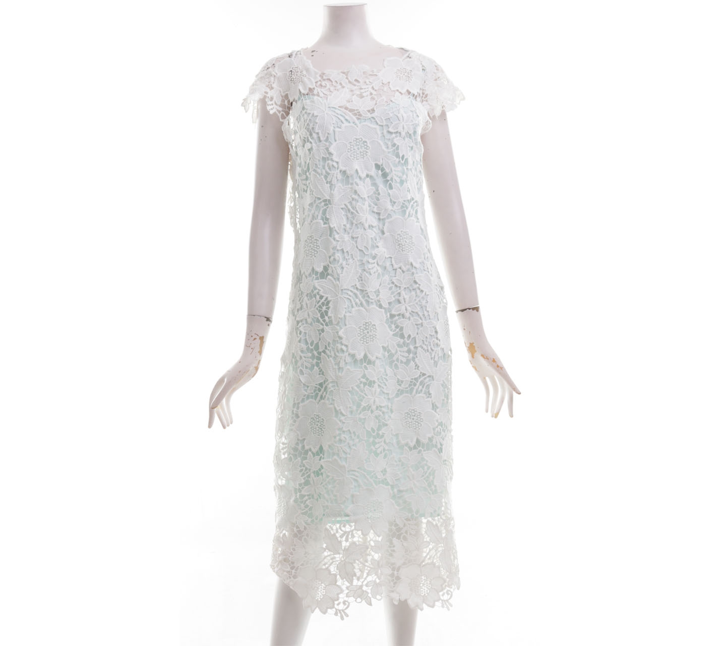 Badgley Mischka White & Blue Lace Midi Dress