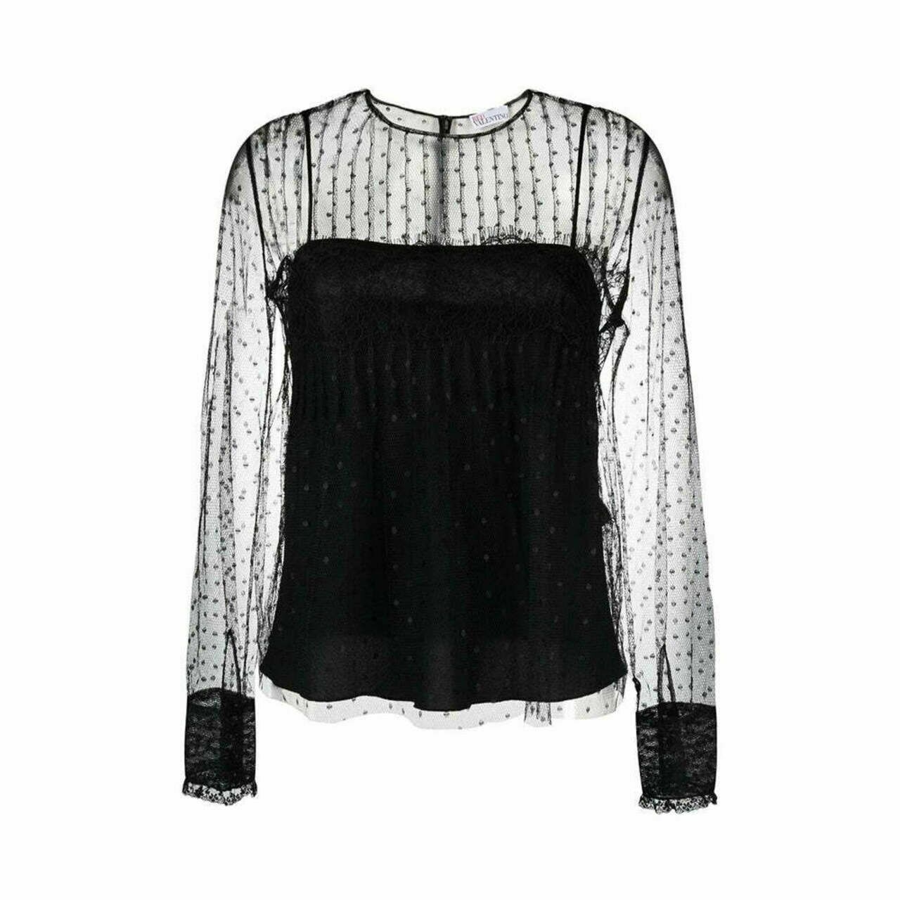 Red Valentino Sheer Panelled Tulle Blouse Black