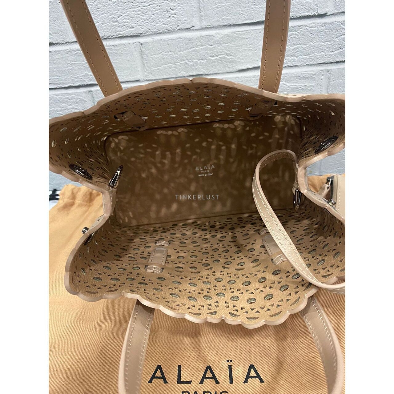 Alaia Mina 20 Top Handle Beige Leather Satchel