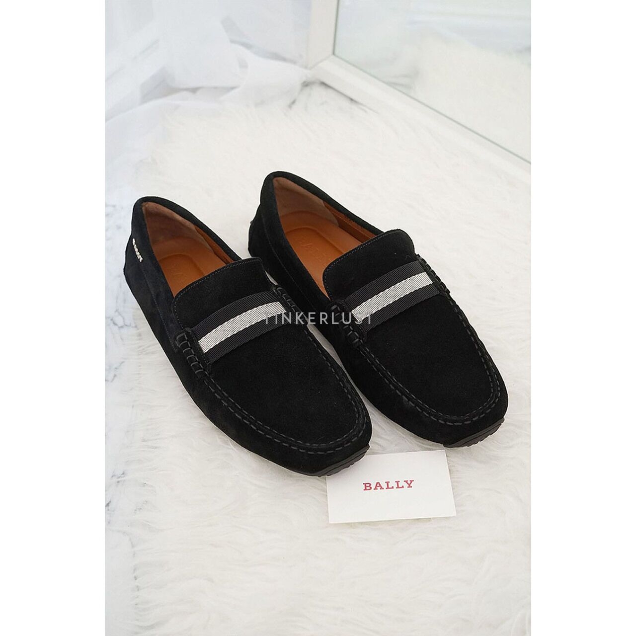 Bally Men Driver Pearce Loafers in Black Suede with Trainspotting Stripe