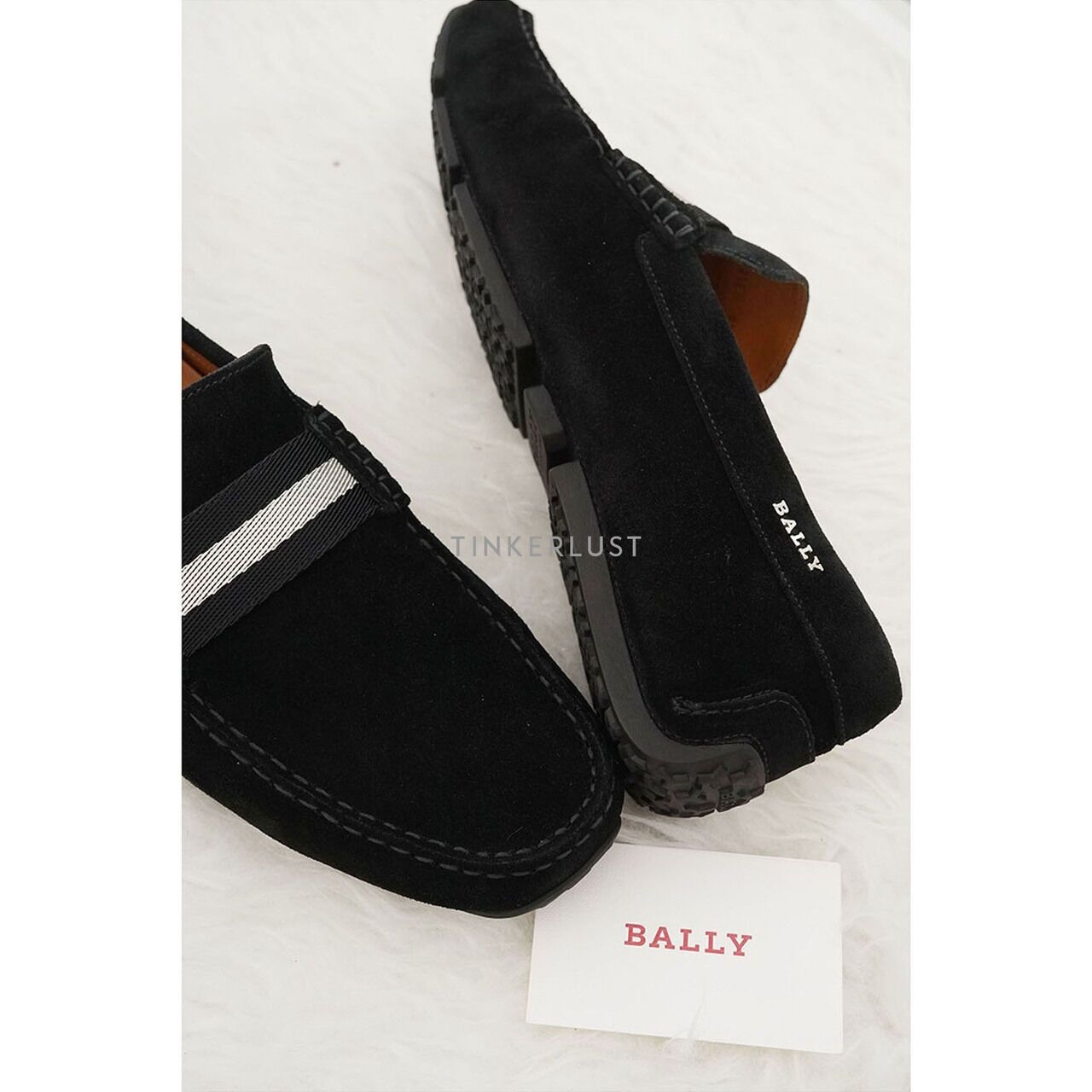 Bally Men Driver Pearce Loafers in Black Suede with Trainspotting Stripe