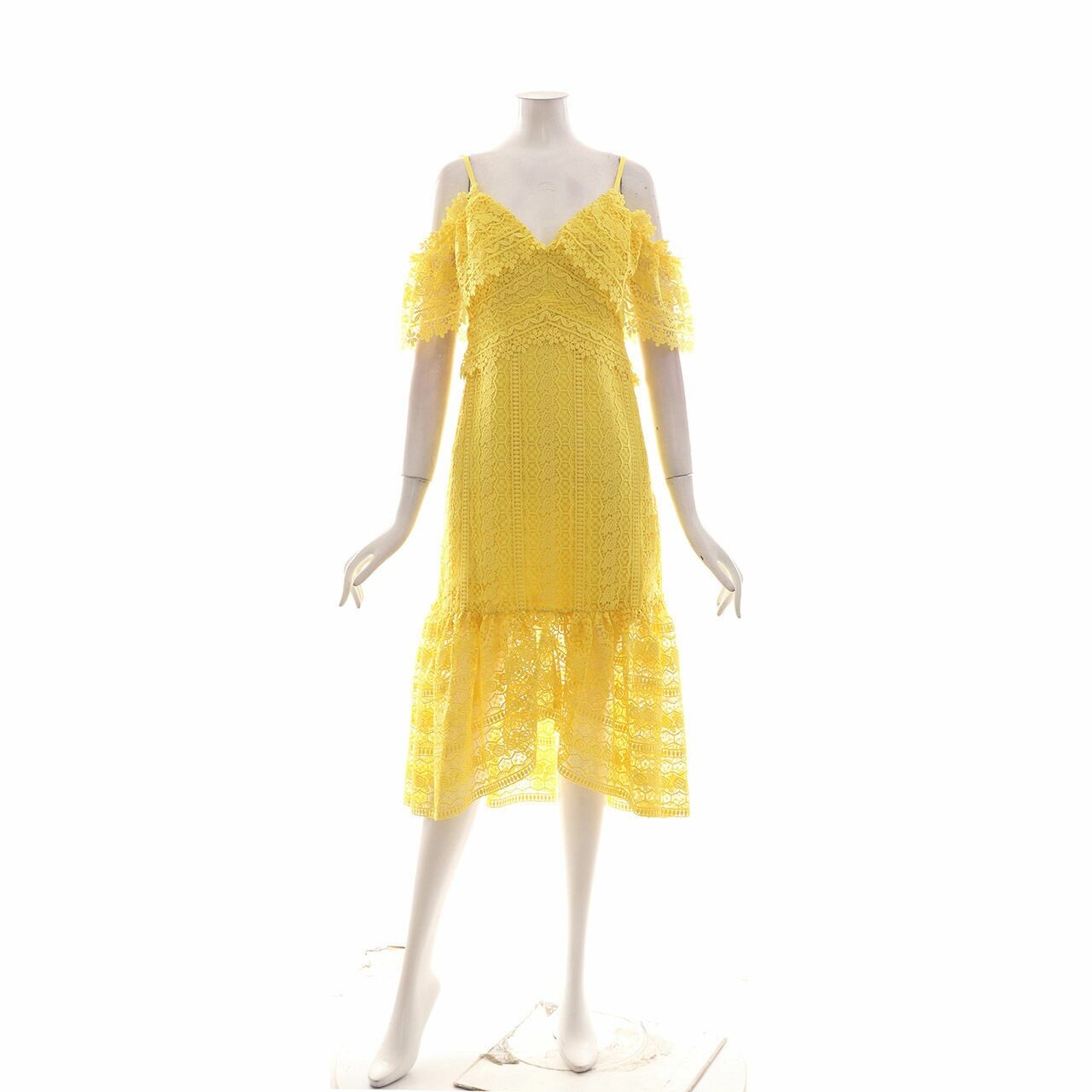 Three Floor Yellow Lace Midi Dress