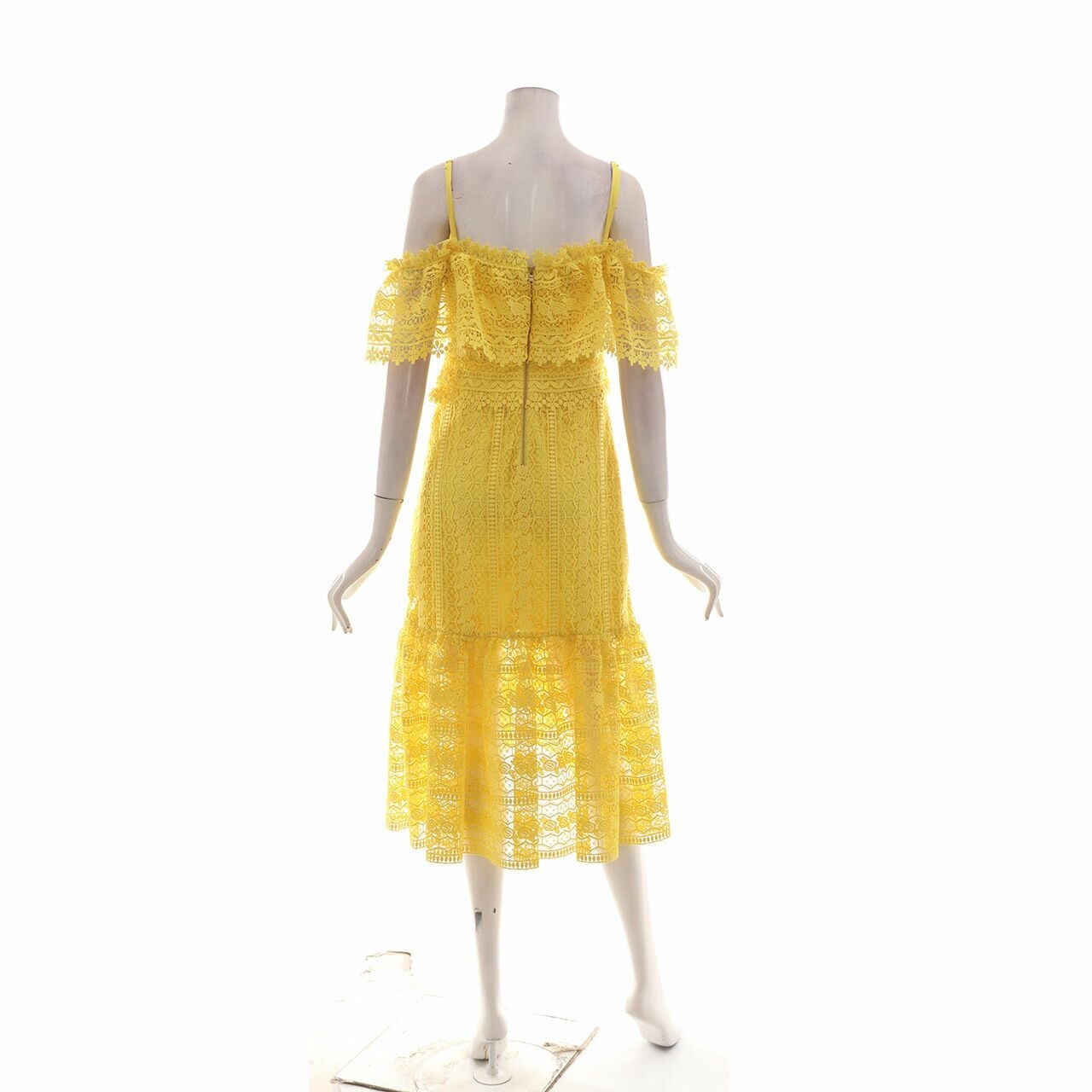 Three Floor Yellow Lace Midi Dress