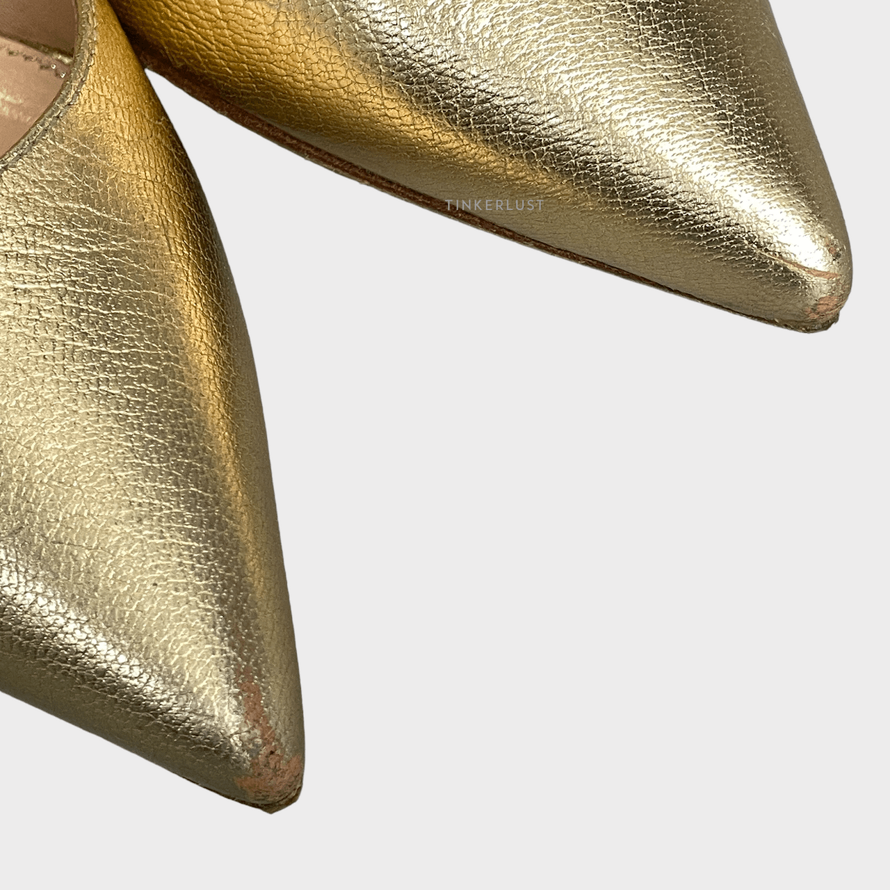 Sergio Rossi Pointed Toe Gold Leather Heels