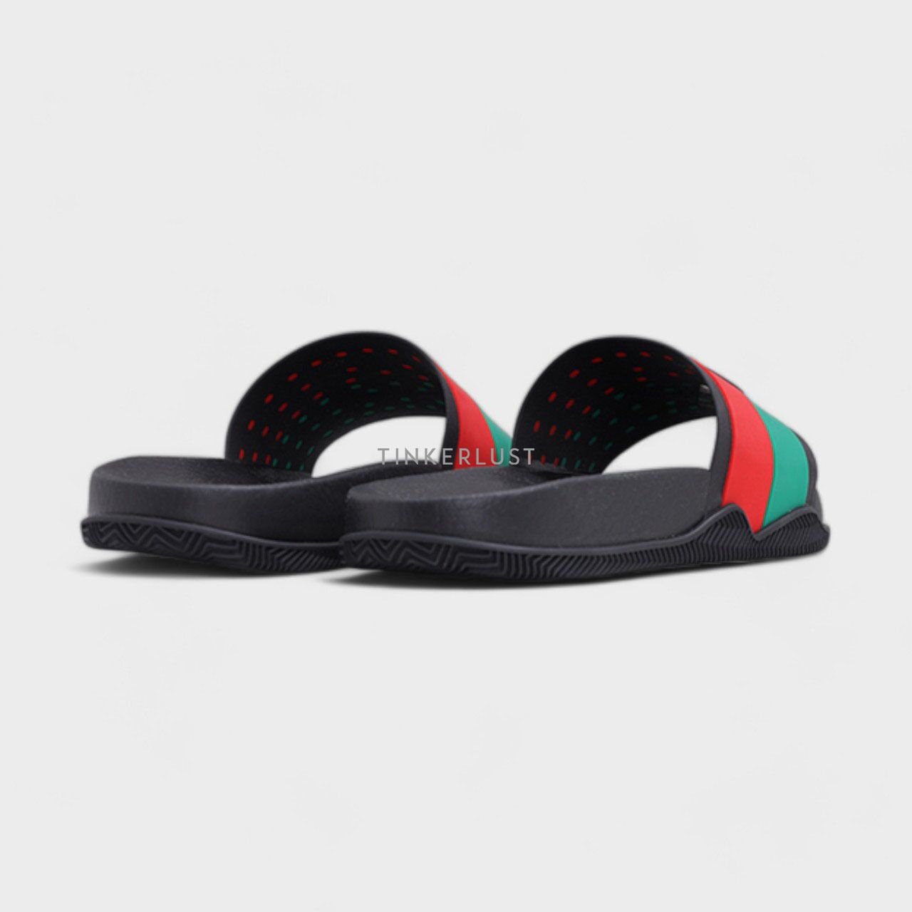 Gucci Men Interlocking G Slides in Black with Red/Green Striped