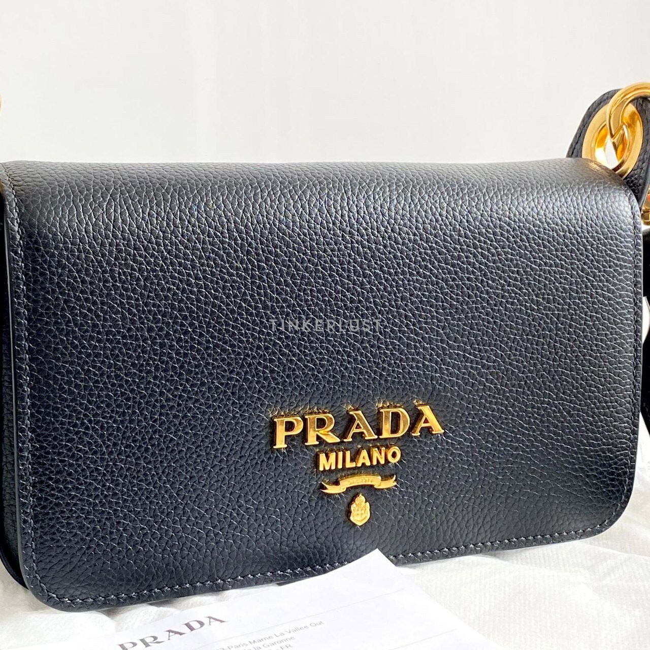 Prada 1BD352 Camera Flap Bag Nero Pattina Vitello Phenix Sling Bag 