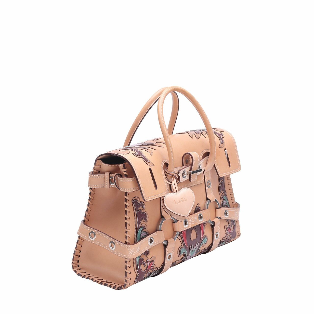 Luella Western W Floral Applique Brown Handbag