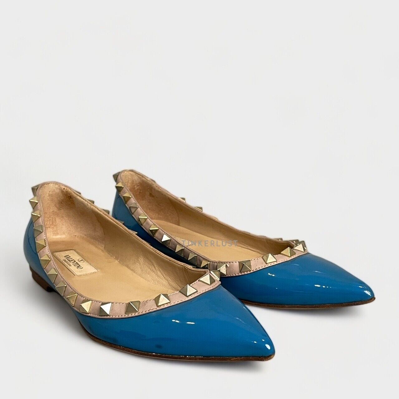 Valentino Garavani Rockstud Ballerina Blue Patent Nappa Flats
