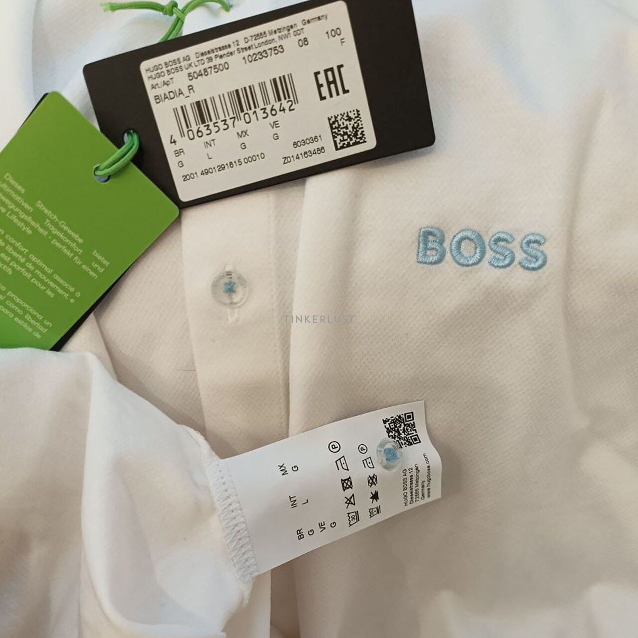 Hugo Boss Men Short Sleeve Reguler Stretch Fit London in White with Blue Logo Shirt 
