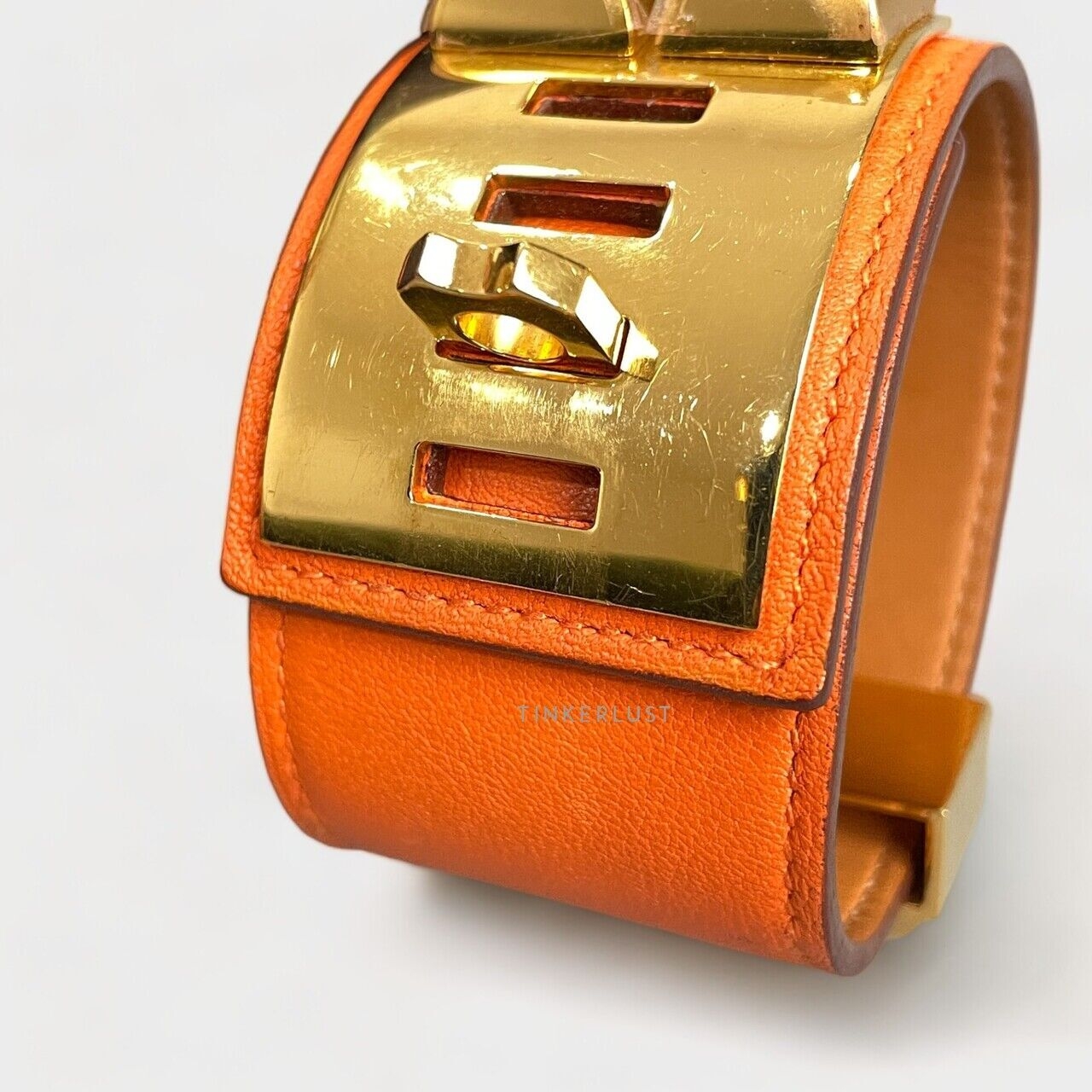 Hermes Collier de Chien CDC S Orange Leather GHW Bracelet