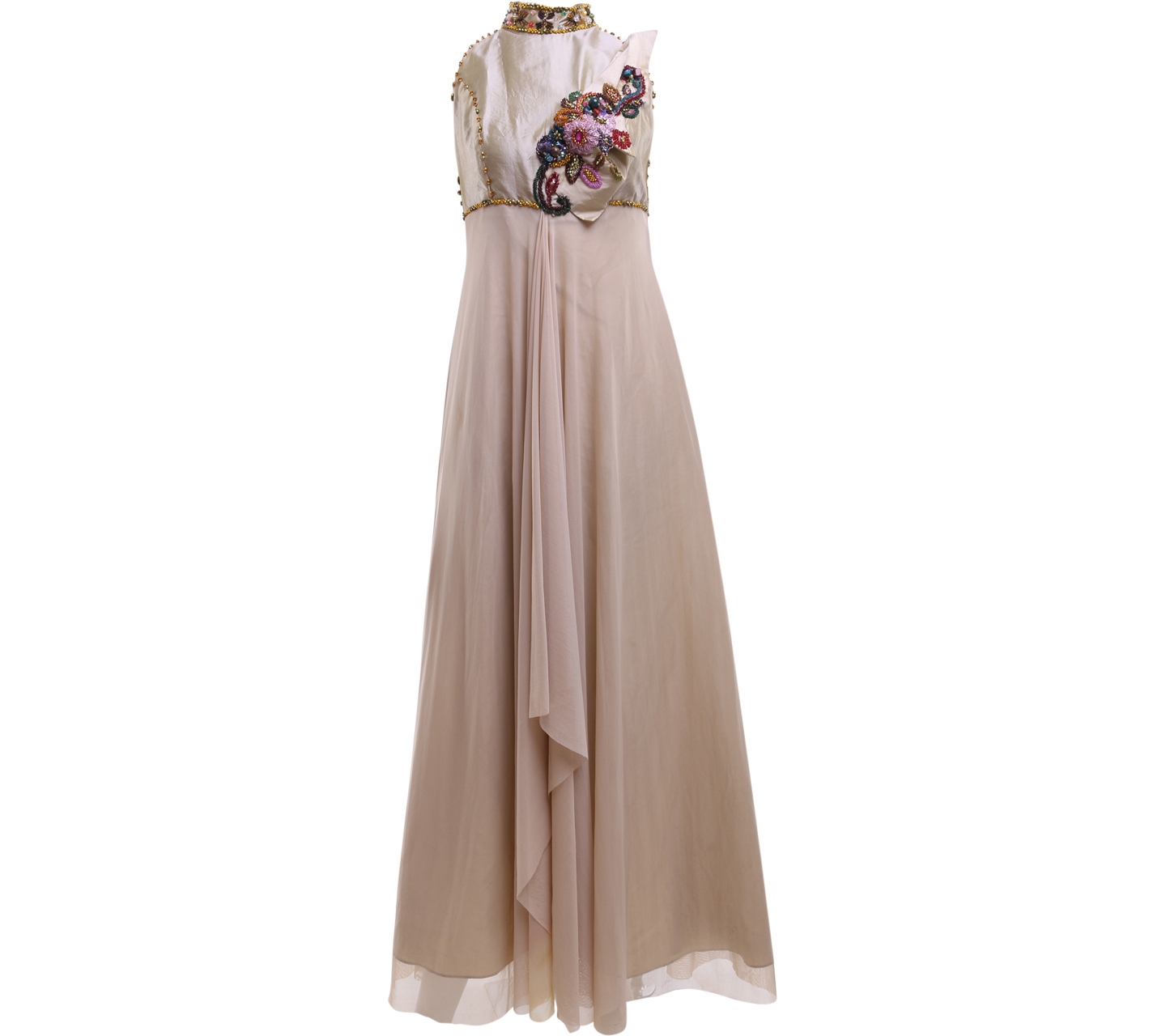 Luire By Raden Sirait Cream Sequins Flower Long Dress