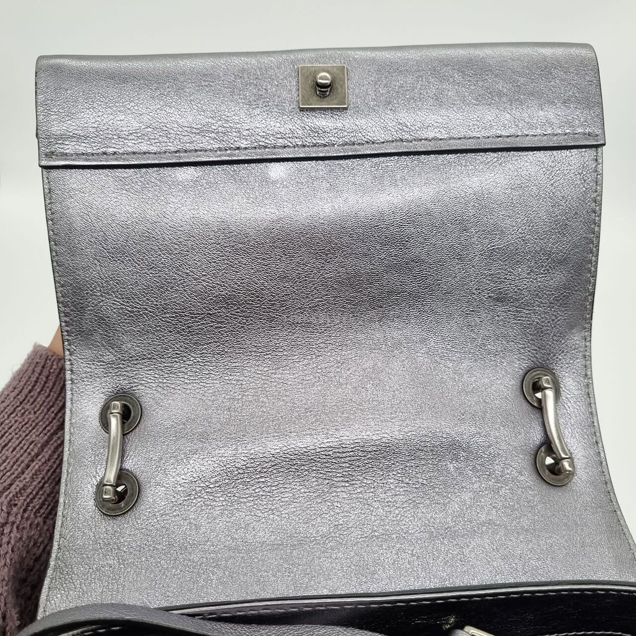 Moschino Leather Grey Metalic Shoulder Bag